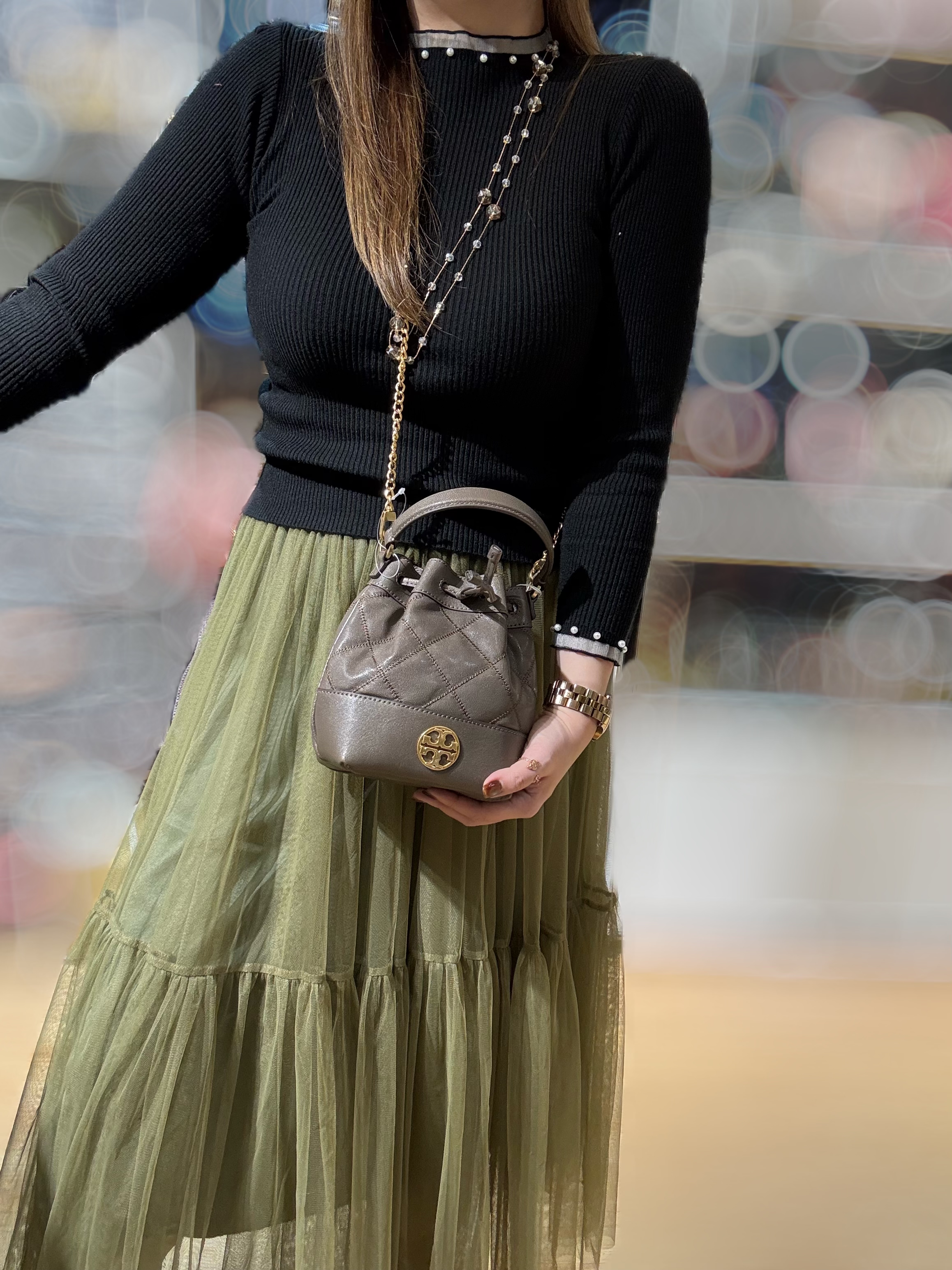 Tory birch Willa mini drawstring bag grey