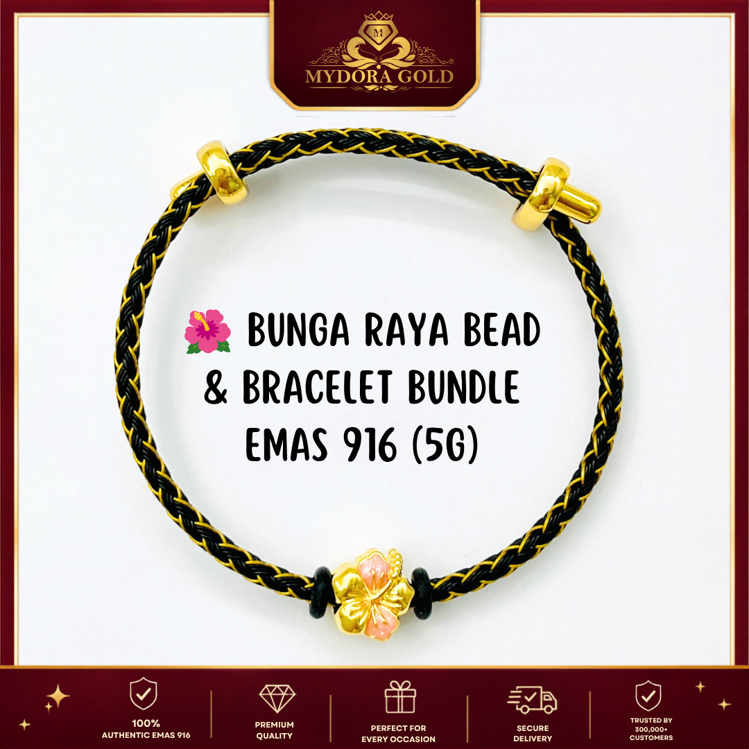 MYDORA Bunga Raya Bundle Set | 916 Gold Bead + Adjustable Bracelet