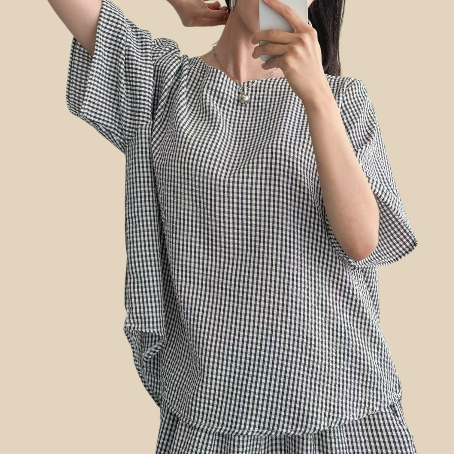 221430 圓領格仔Set