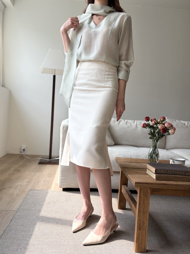 Aurelie Scarf-Tie Blouse (Mint)