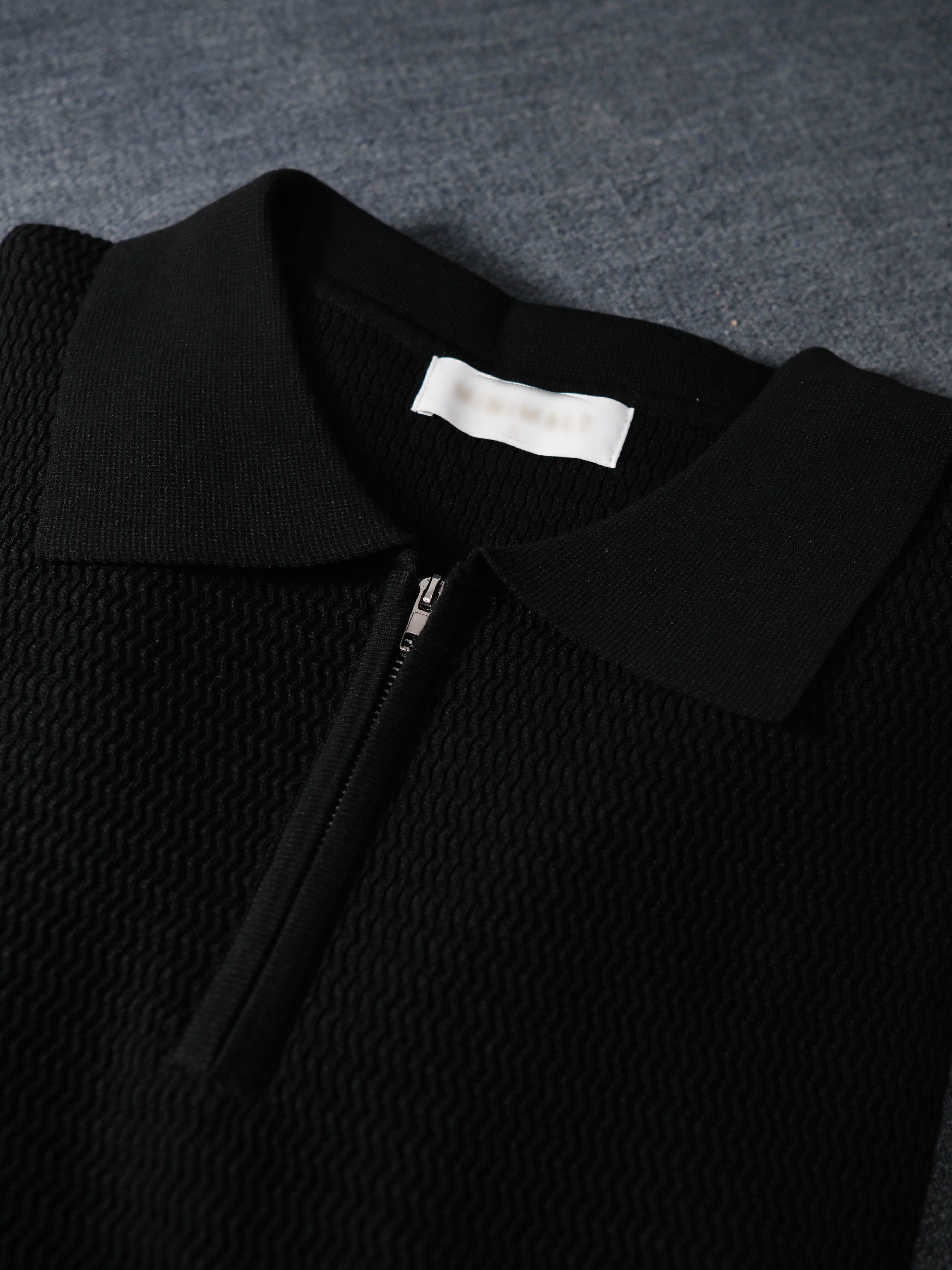 Black Zipper Knit Polo (Grey)