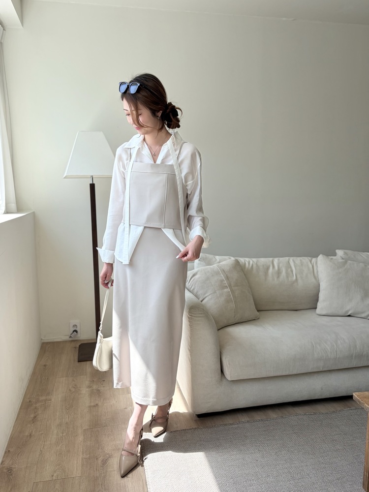 Colette Layered Belted Skirt (Light Beige)