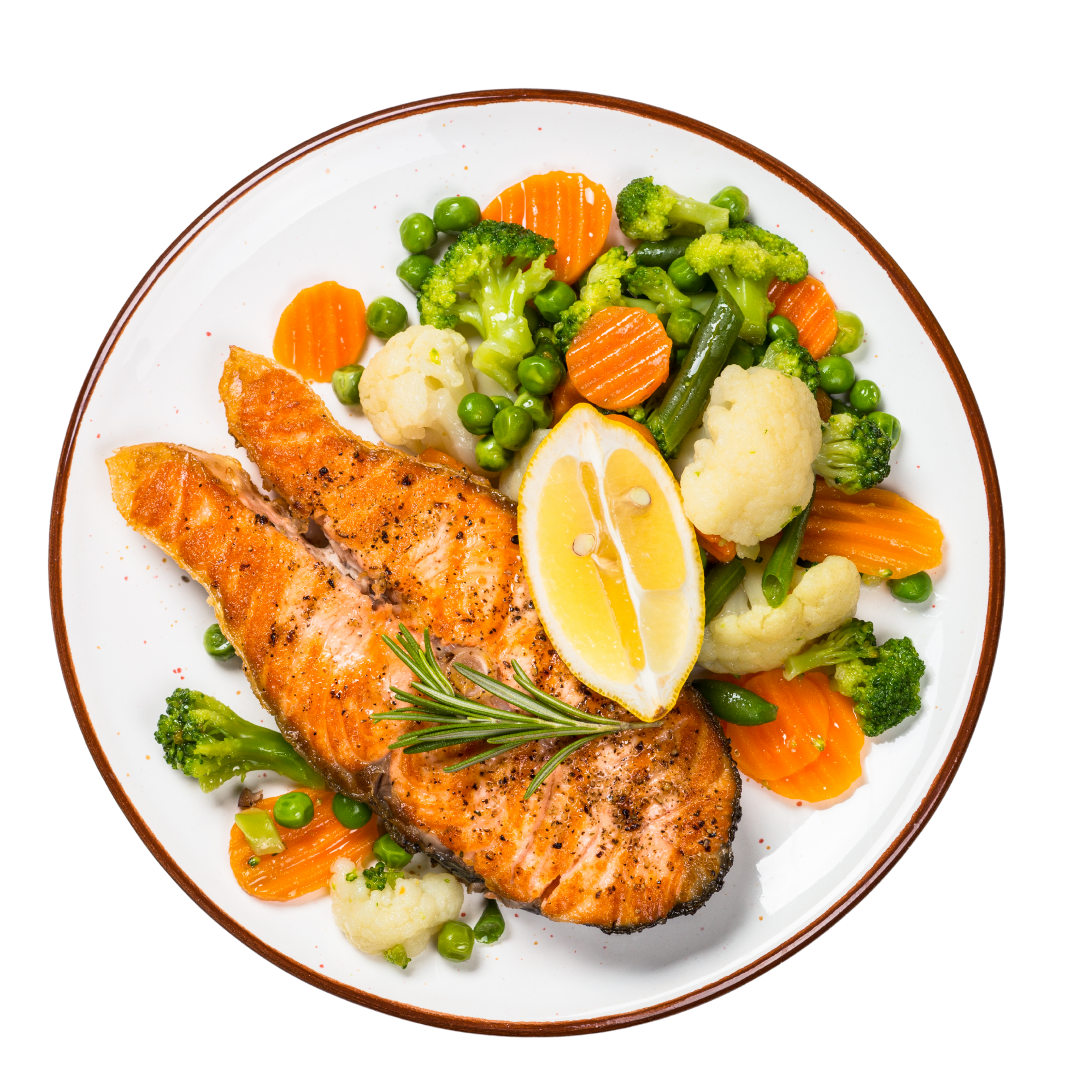 Salmon steak with fresh boiled vege