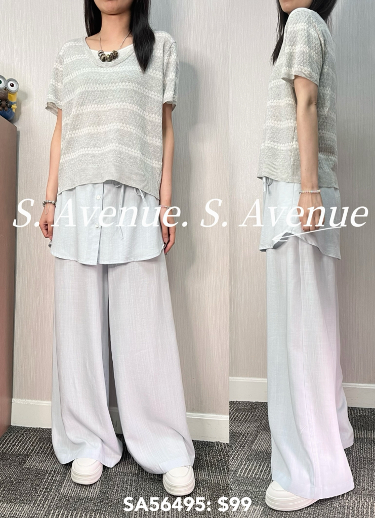 SA56495: 短袖假兩件橫紋線top