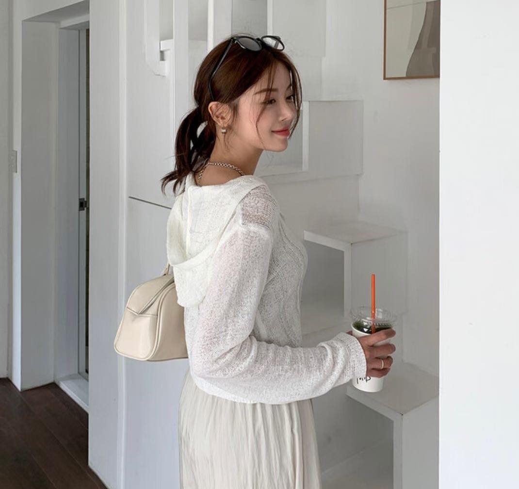 直紋有帽針織Cardigan 