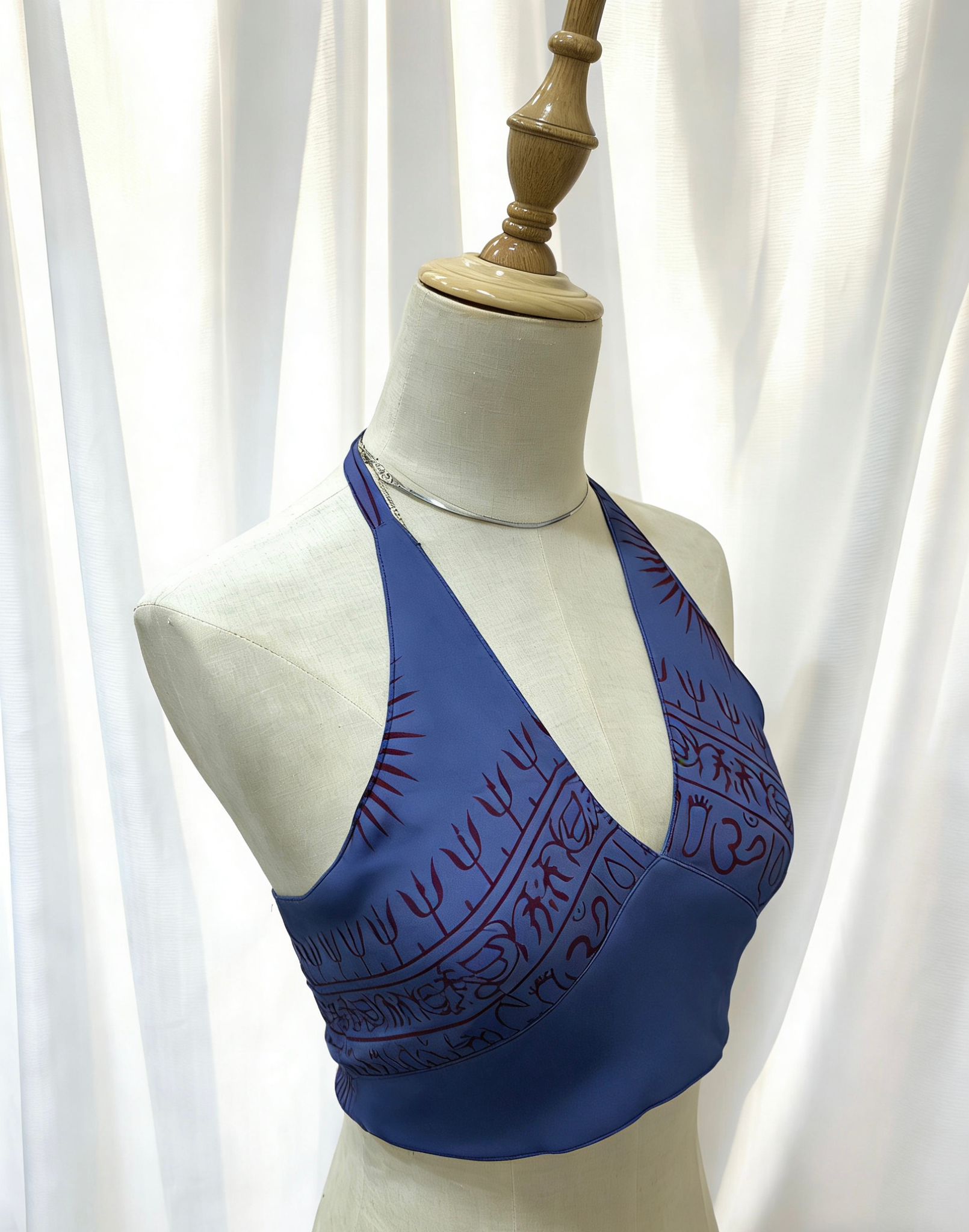 復古印花露背掛脖上衣