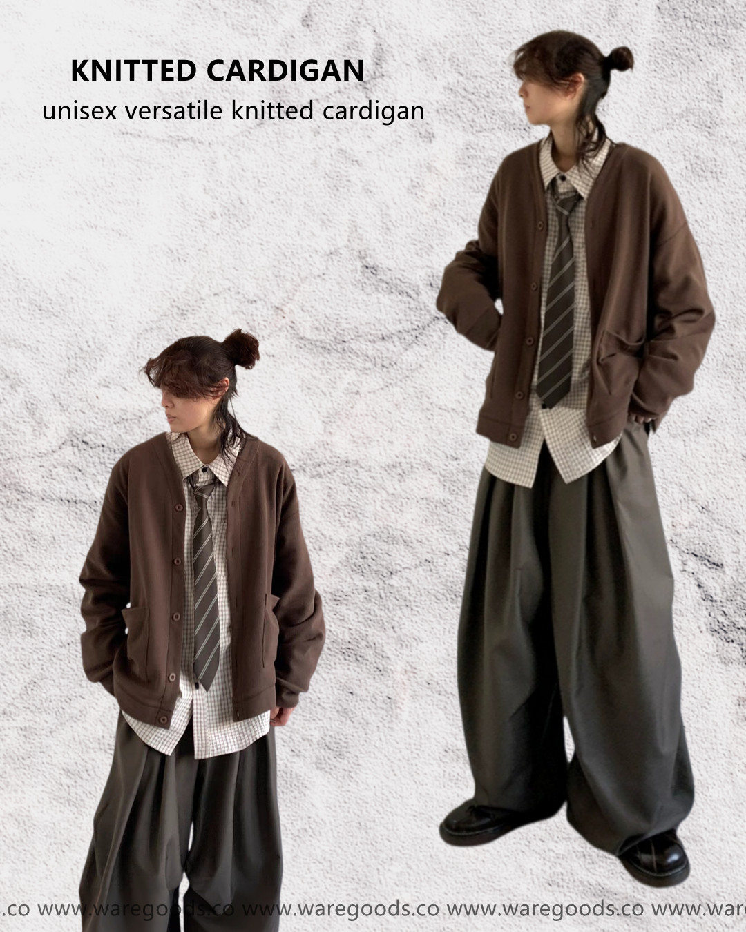 W8006復古V領針織外套