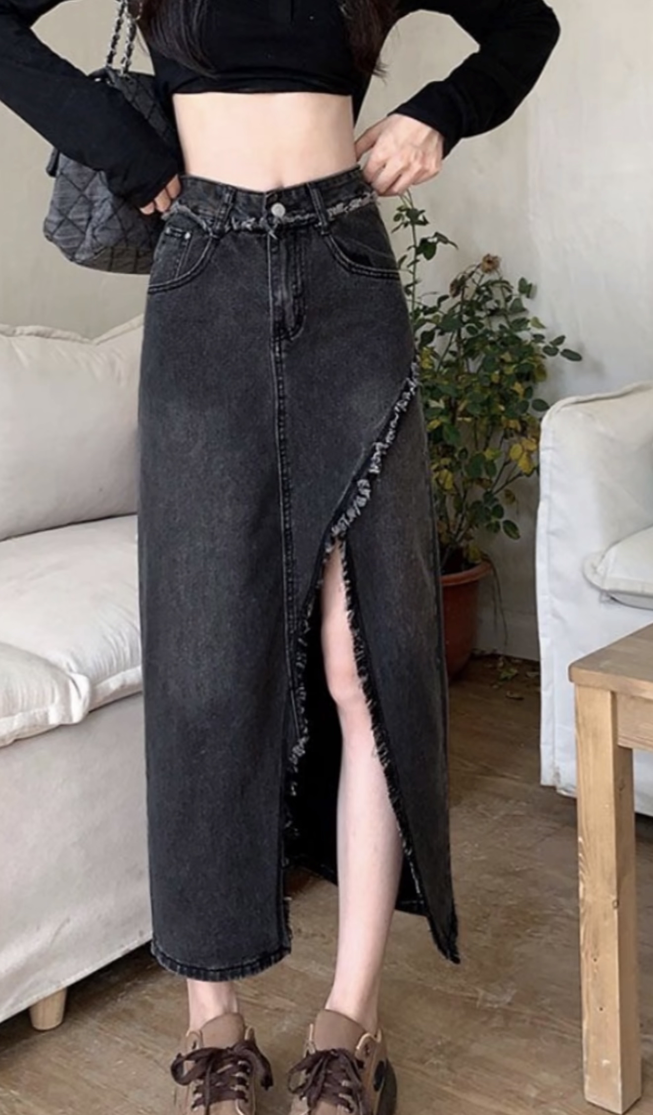 J203开叉牛仔半身裙