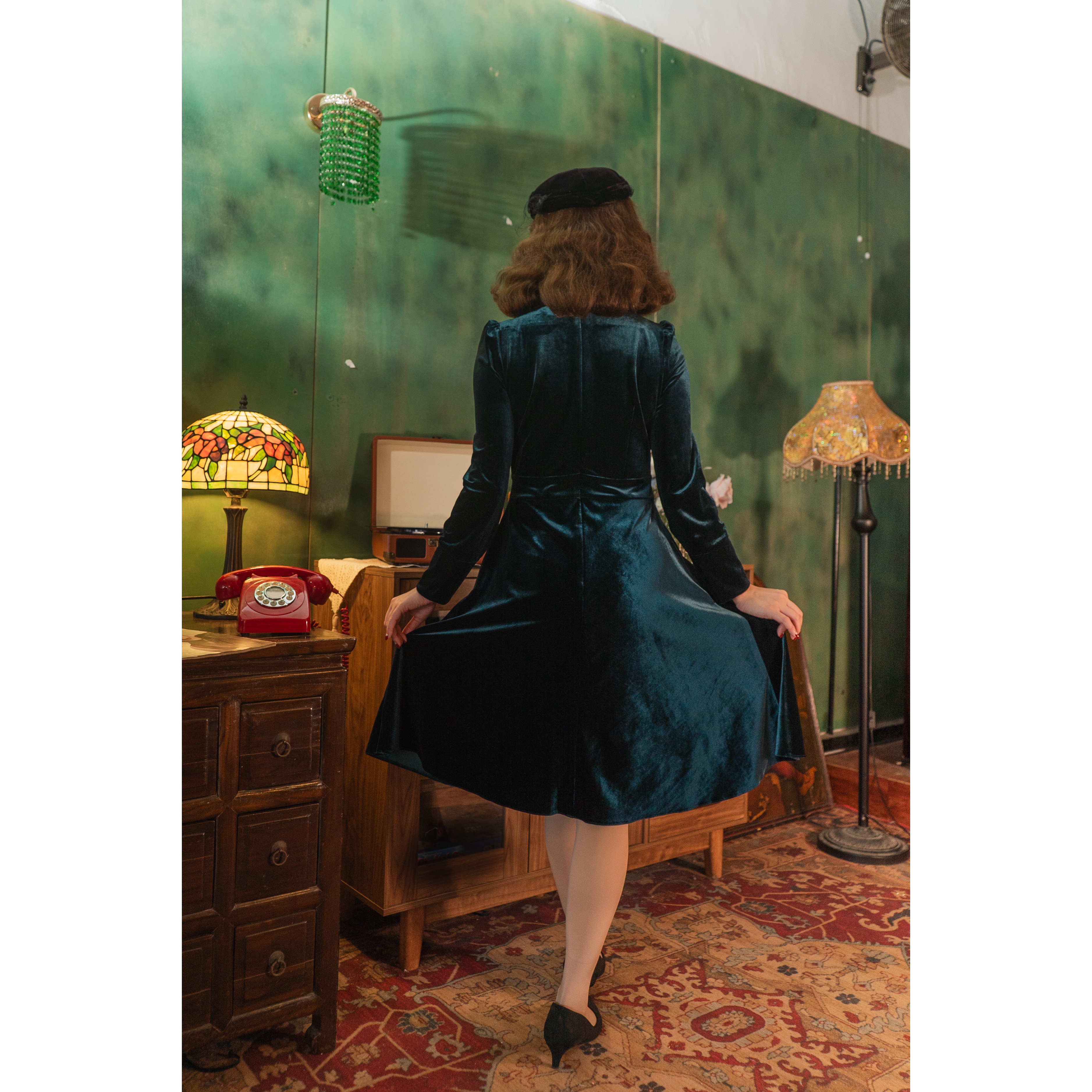 (Last L) Jewel Velvet Collection Sweetheart Wrap Swing Dress - Emerald Green (FM204)