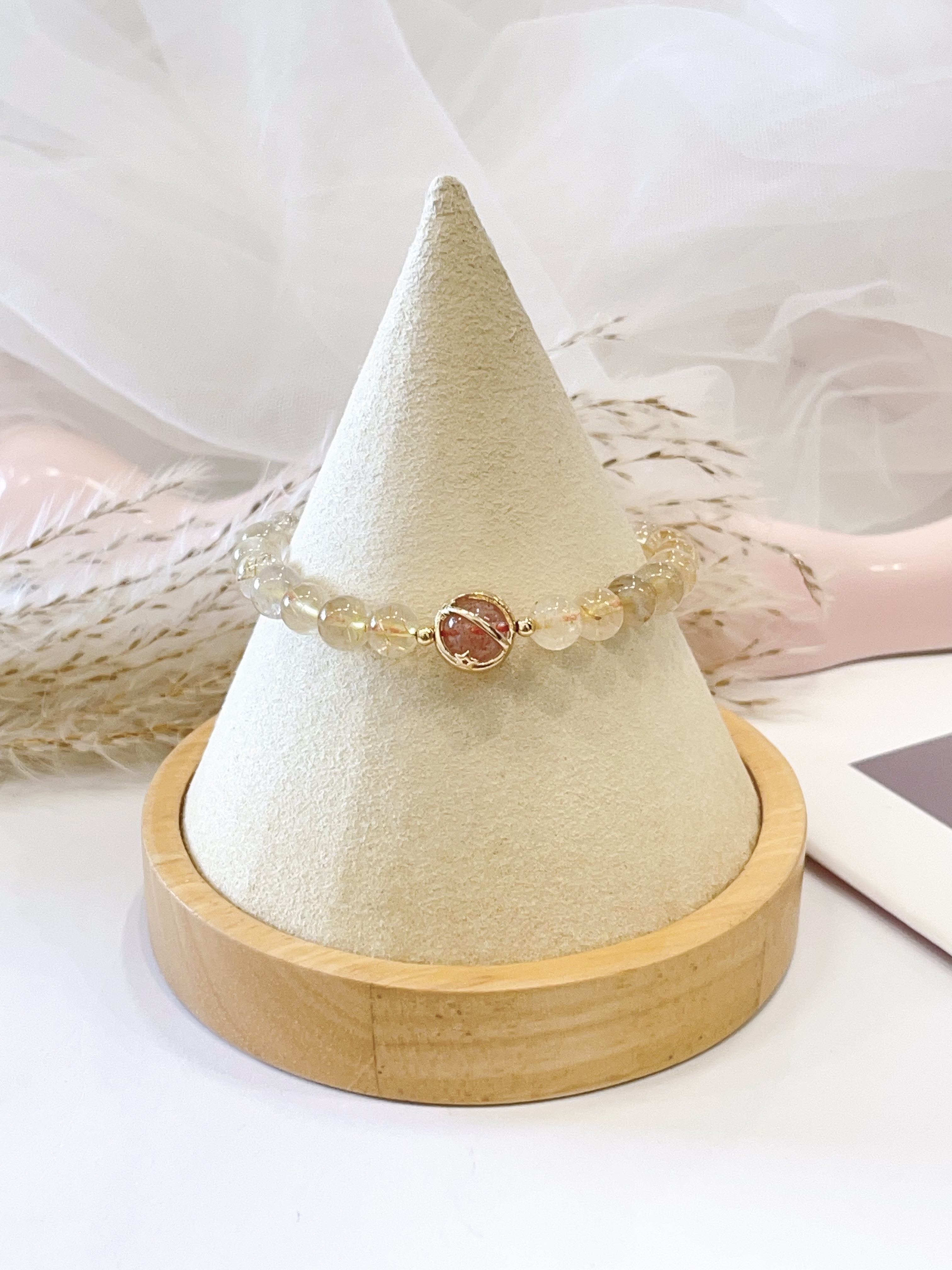 🍓 草莓晶 × 金发晶手串 Strawberry Quartz & Golden Rutilated Quartz