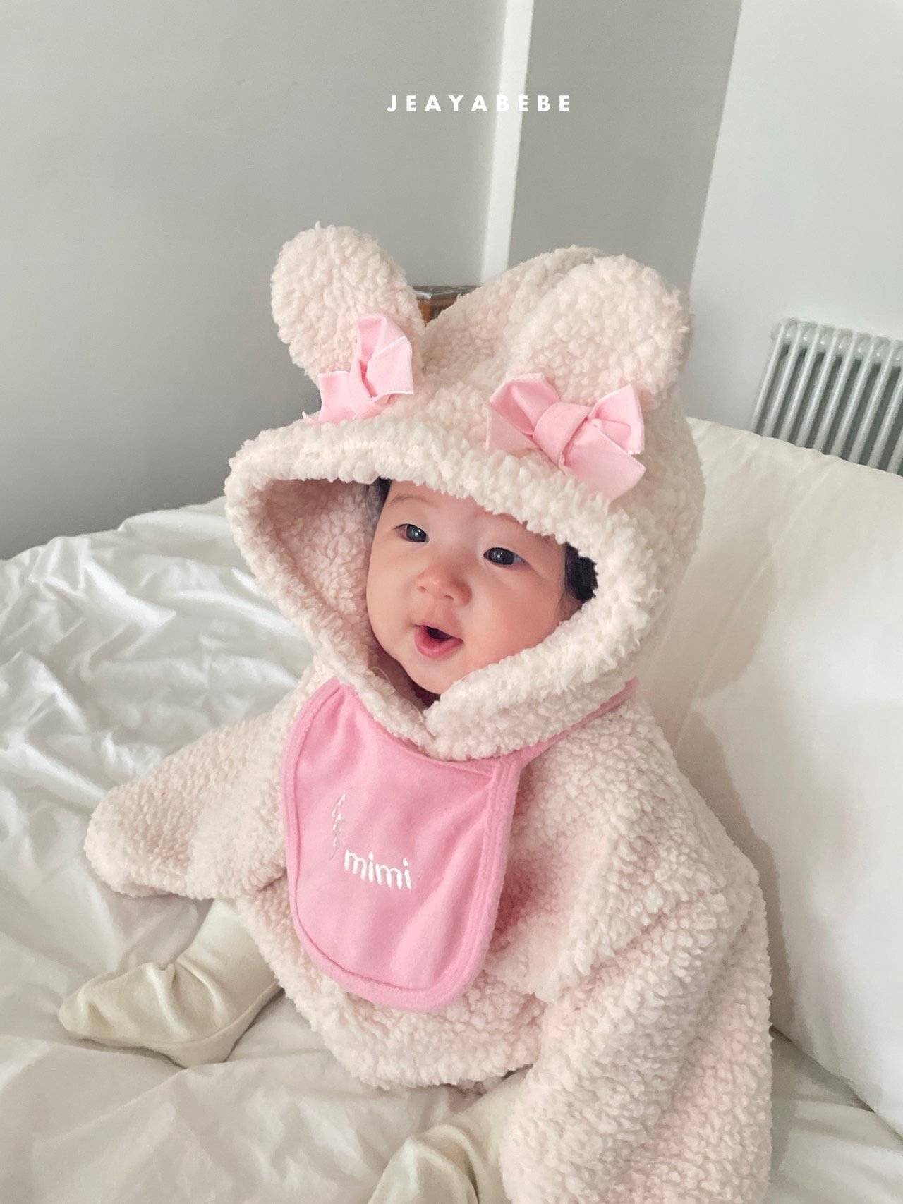 Jeayabebe | Bear Pink set (連身+口水巾)