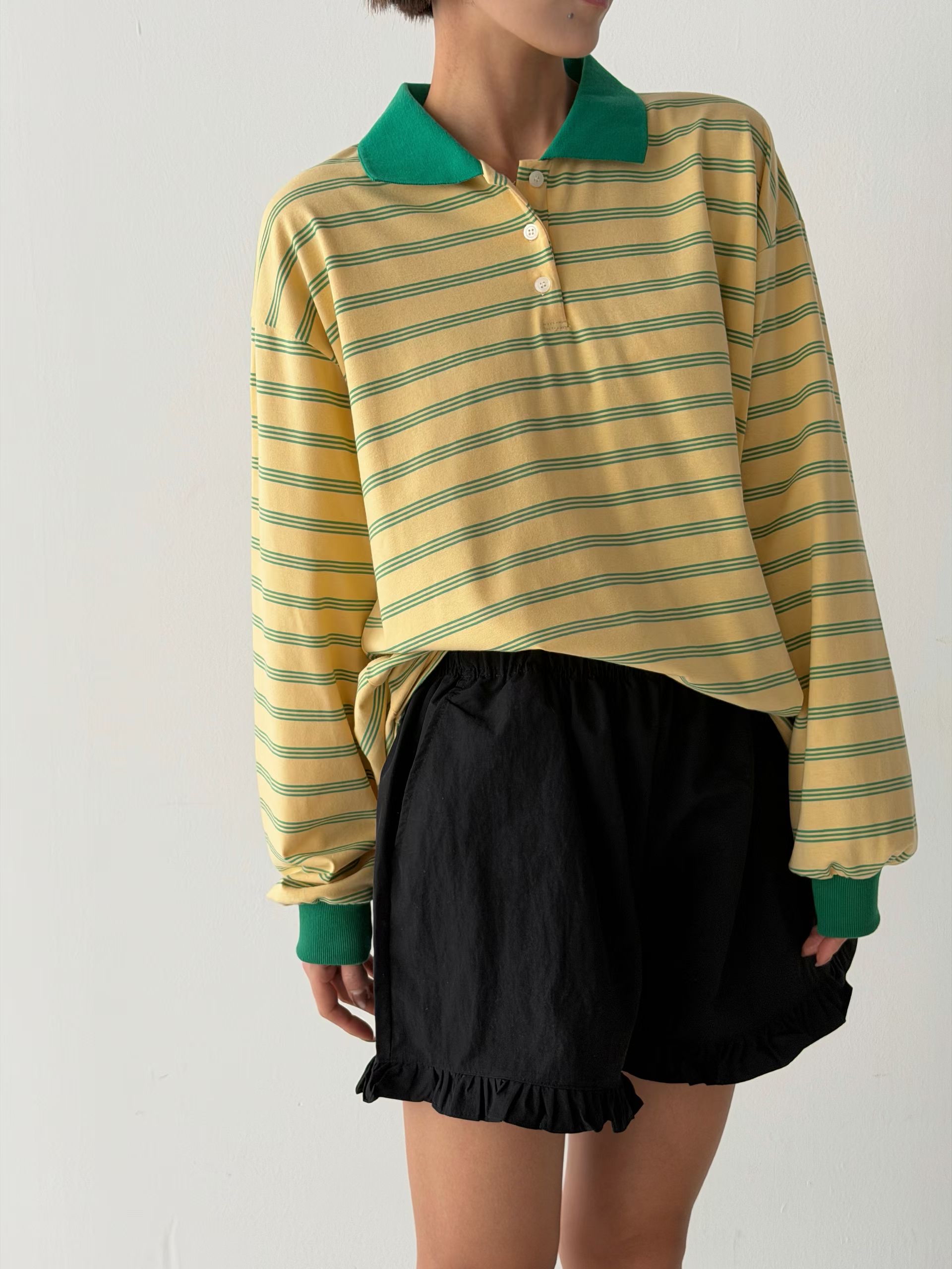 221549 撞色Polo長袖Tee