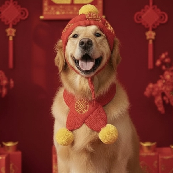 C909R 賀年冷帽 - 紅色配黃毛球 New Year cold hat - red with yellow fur ball