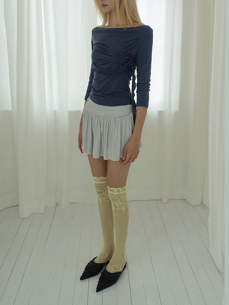 Asymmetric Ruched Boatneck Top