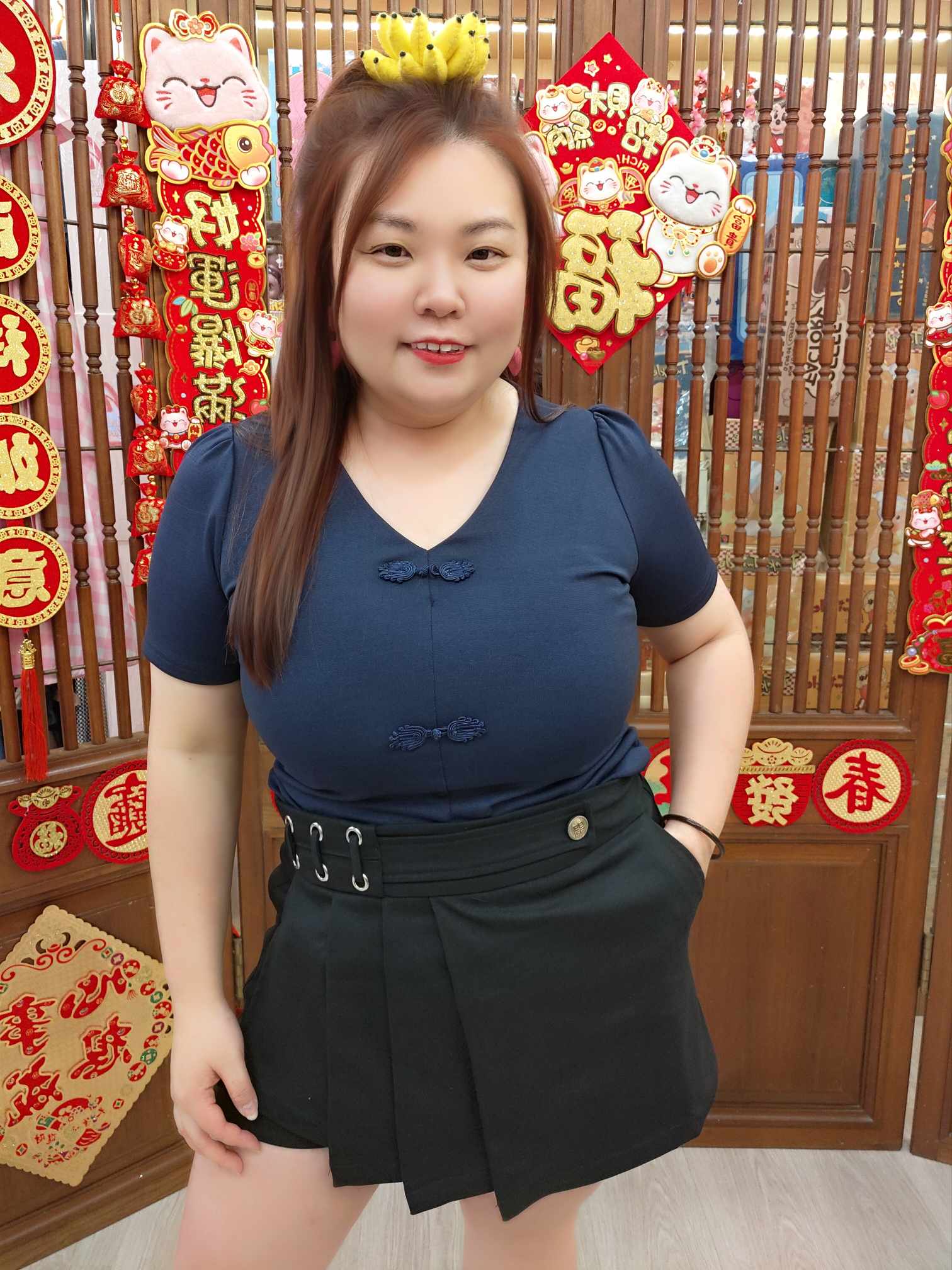 TW#5273 V领盘扣简约上衣