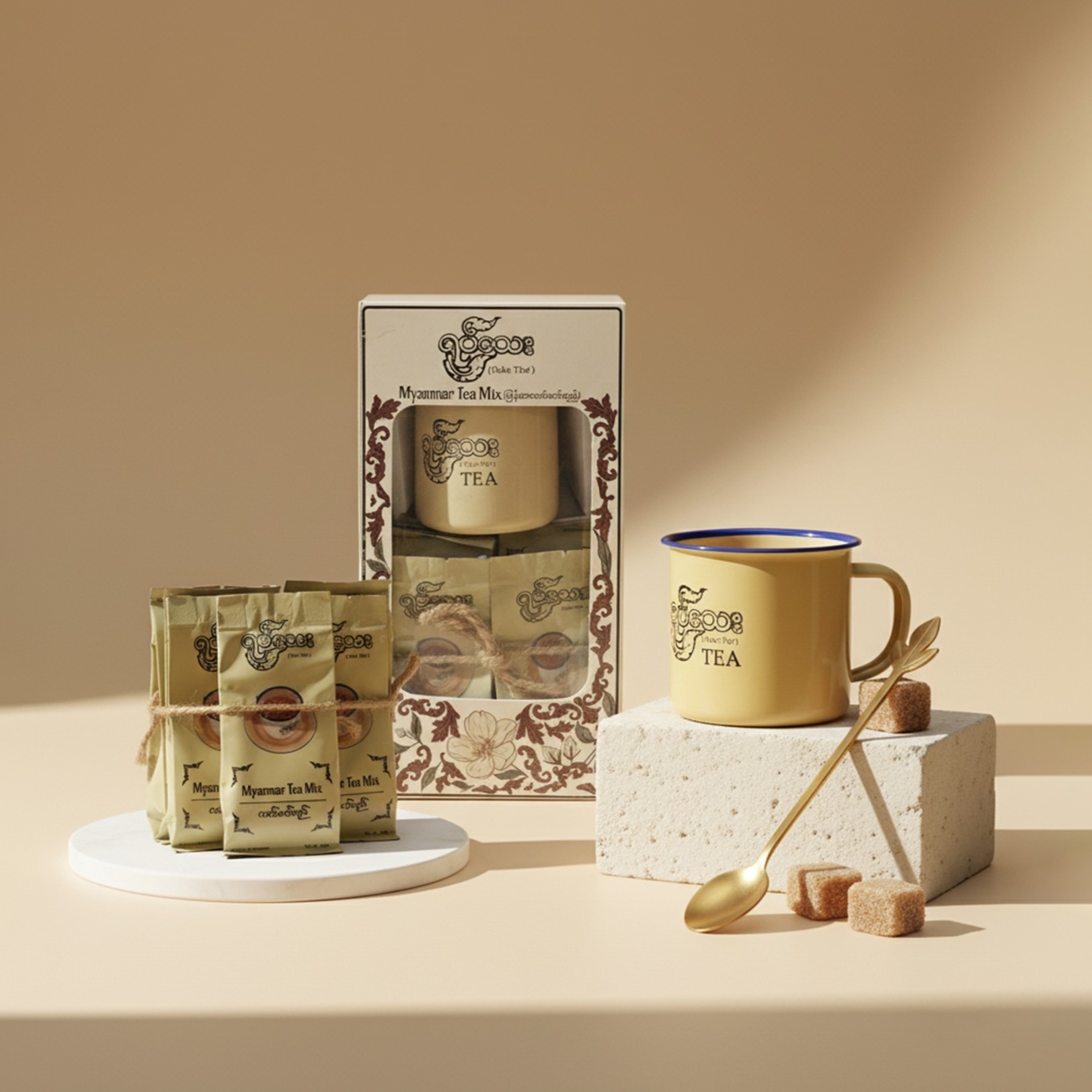 【預售】緬甸 Yoke The' 三合一奶茶精美杯匙套裝禮盒 | Myanmar Yoke The' Premium 3-in-1 Milk Tea Gift Set with Cup & Spoon