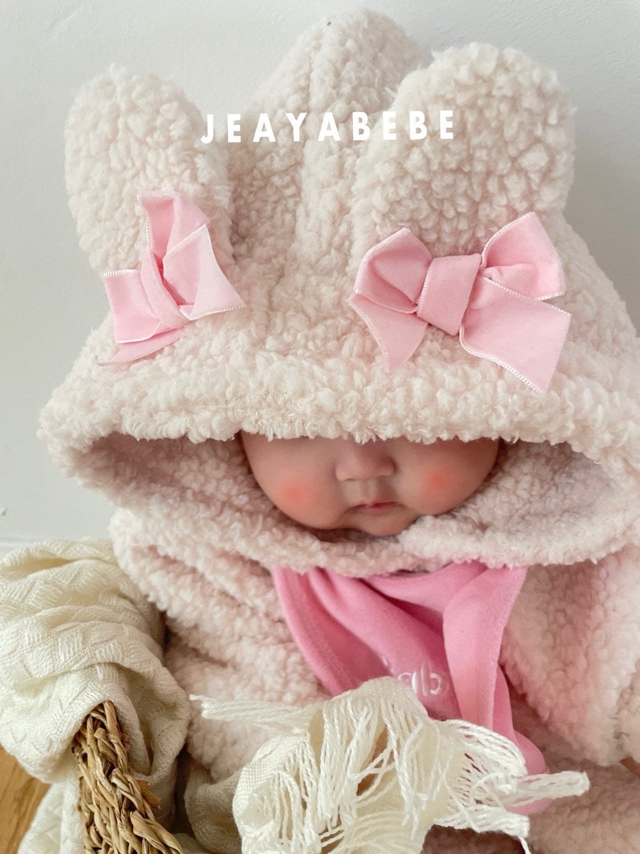 Jeayabebe | Bear Pink set (連身+口水巾)