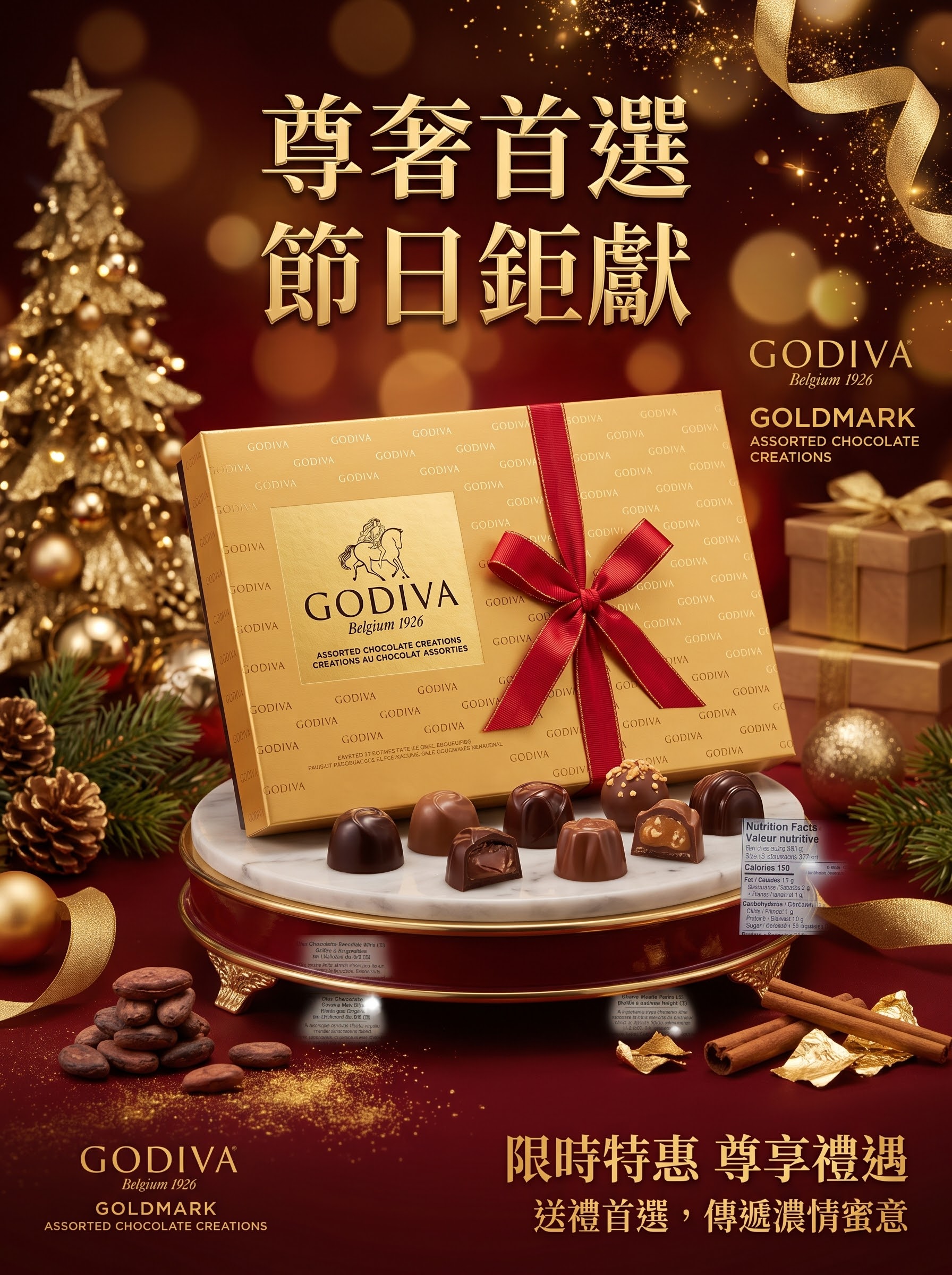 GODIVA GOLDMARK 頂級綜合巧克力節慶緞帶禮盒 - 320g