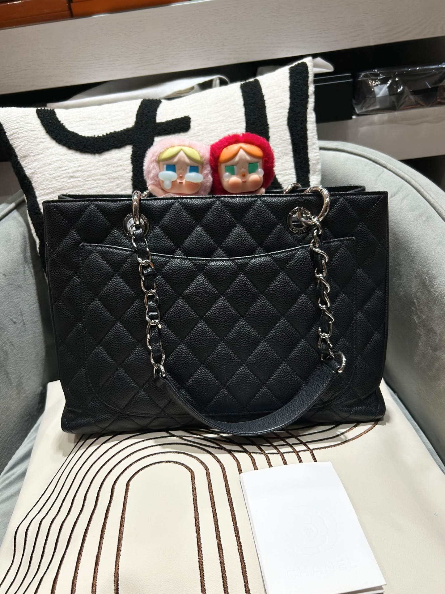 Chanel GST grand shopping tote bag 黑色荔枝牛皮銀鏈 100%Authentic, 95%new✅收據✅16card✅Dust bag
