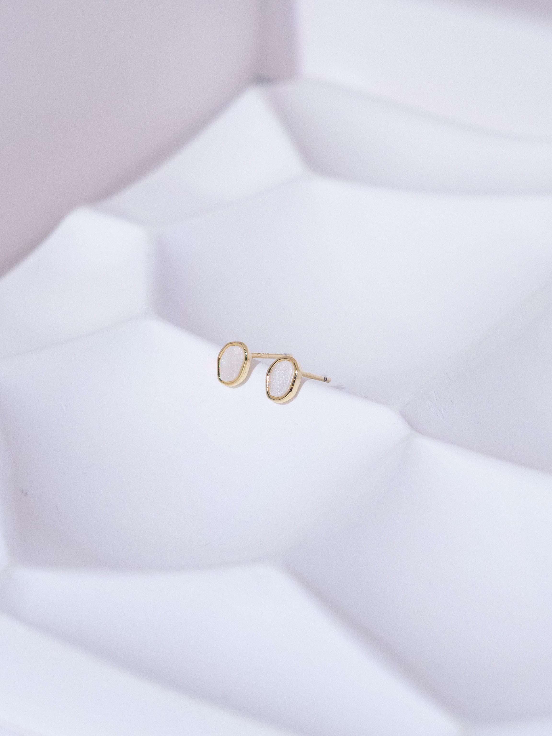 Shell In Irregular Frame Stud Earrings (Silver post)