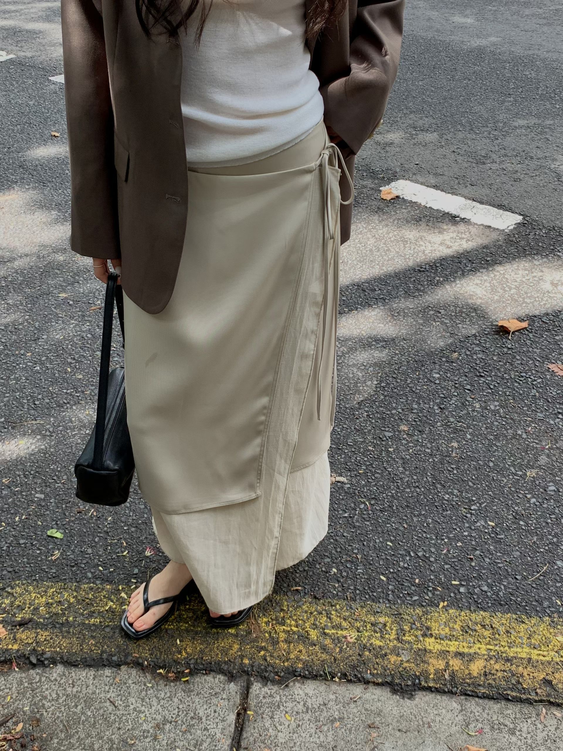 Double layers wrapped long skirt