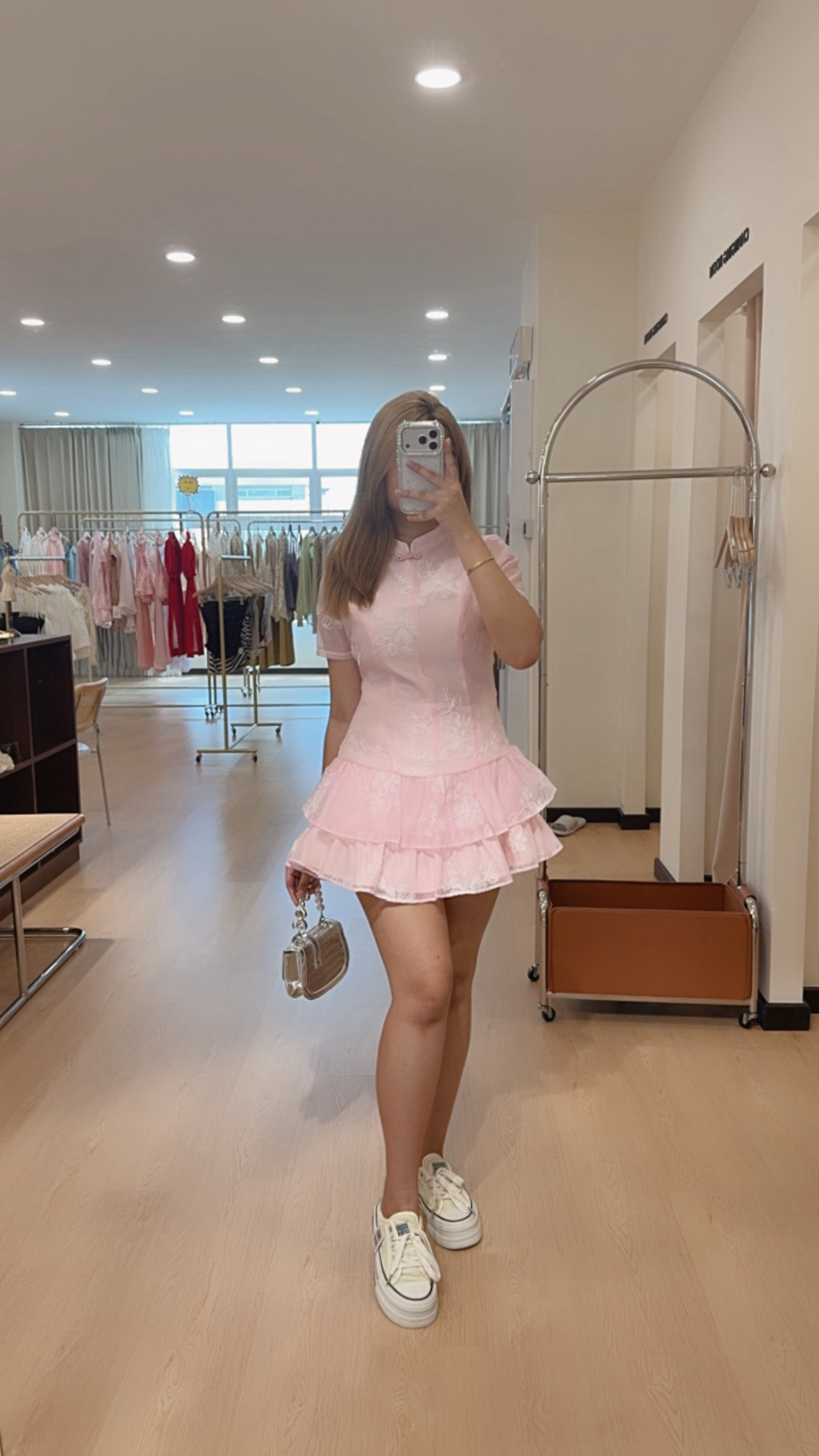 441粉色旗袍连身裙