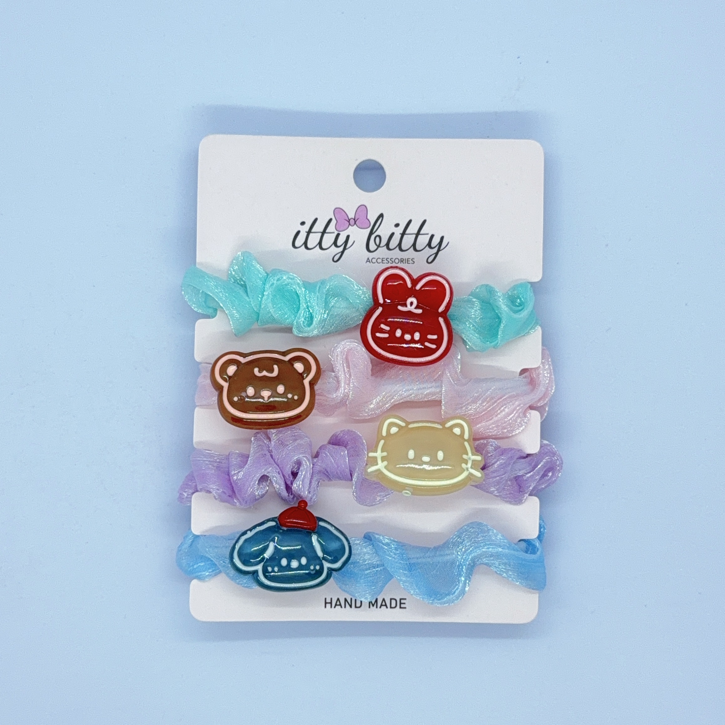 公仔飾牌布藝髮圈組 (4條裝) / Cute Charm Fabric Hair Tie Set (4 pcs) - 組合A