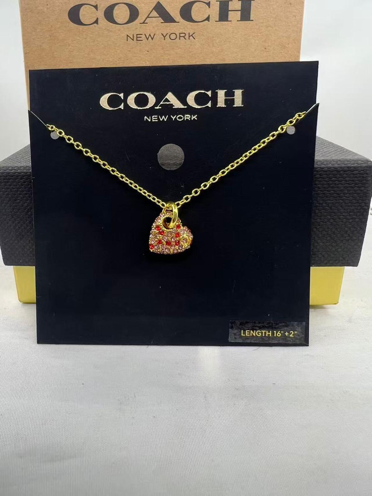 COACH粉/紅心系列頸鏈