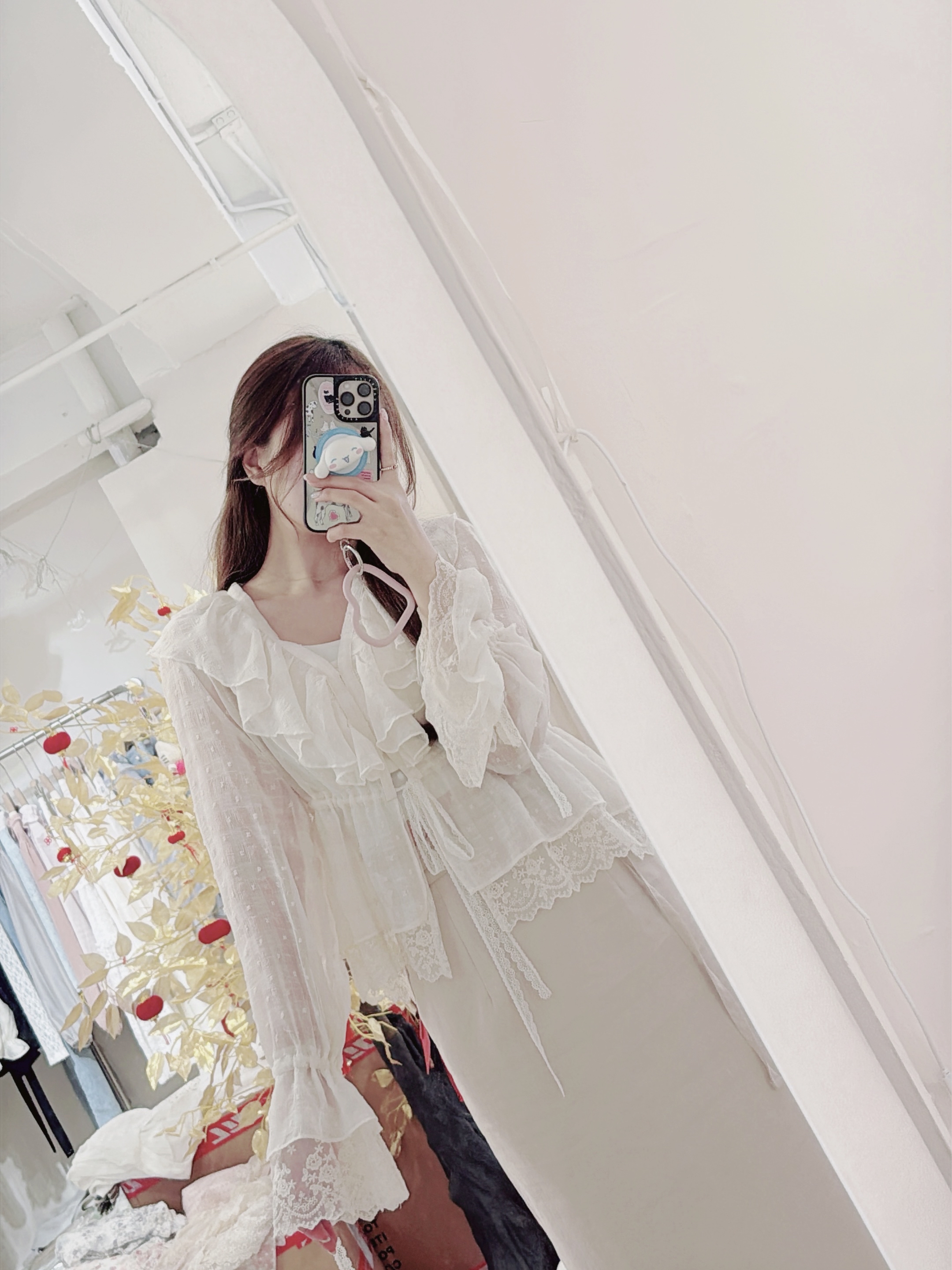 Delicate Lace Ruffle 2way Blouse with Ribbon