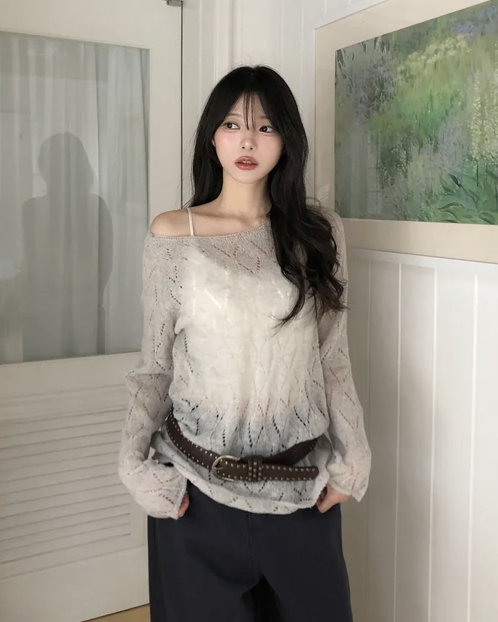 Boat Neck Sheer Knit Top