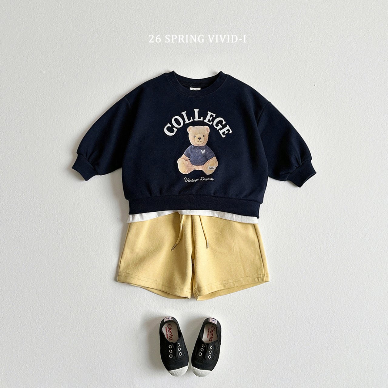 🌸預訂 韓國直送🌸🇰🇷VIVIDI三色學院小熊印花長袖上下套裝