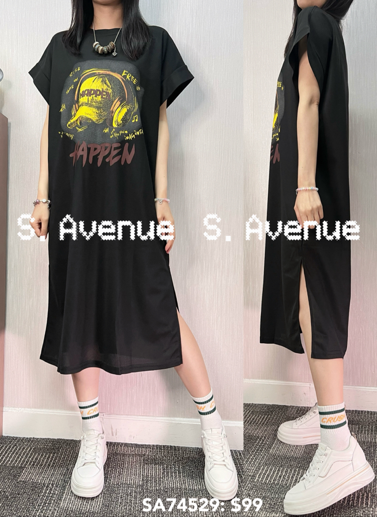 SA74529: 短袖圖案開叉op