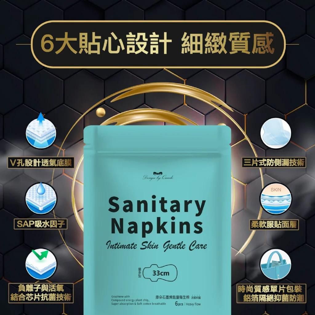 康朵 │ 石墨烯涼感抑菌衛生棉-量多型(6片/包)