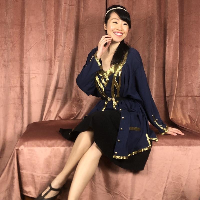 C.a. 1980s-90s Made in Hong Kong Midnight x Golden Tube Beadwork - Vest Top and Outer (MT485)
