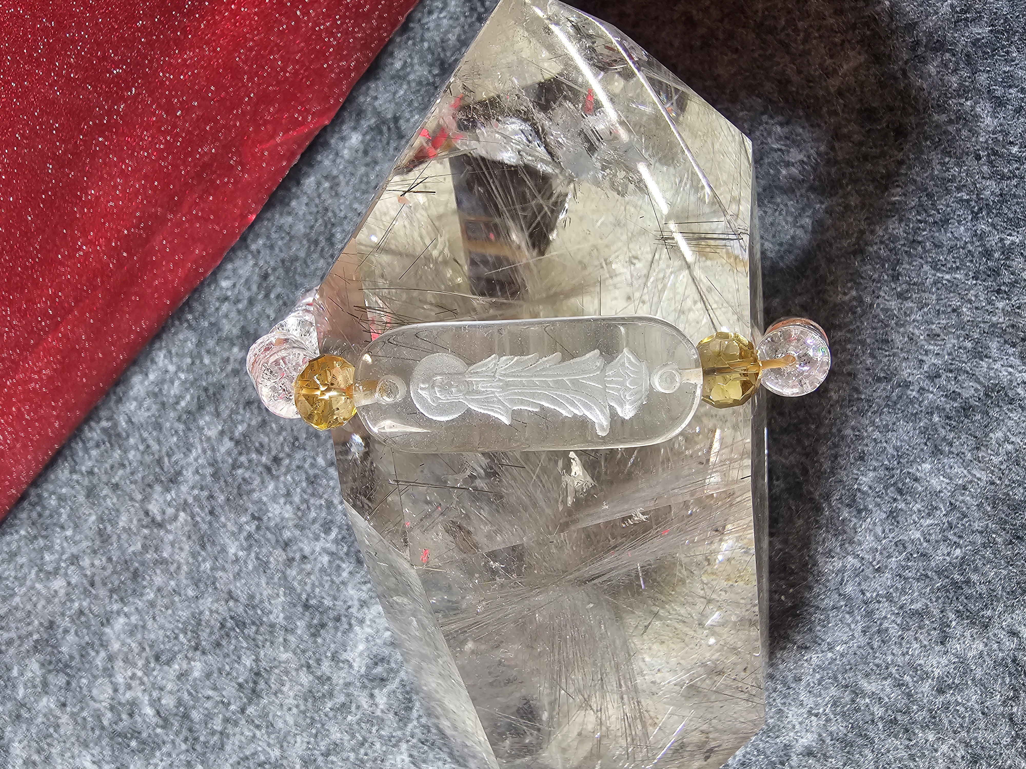 白水晶觀音手牌黃水晶手鏈