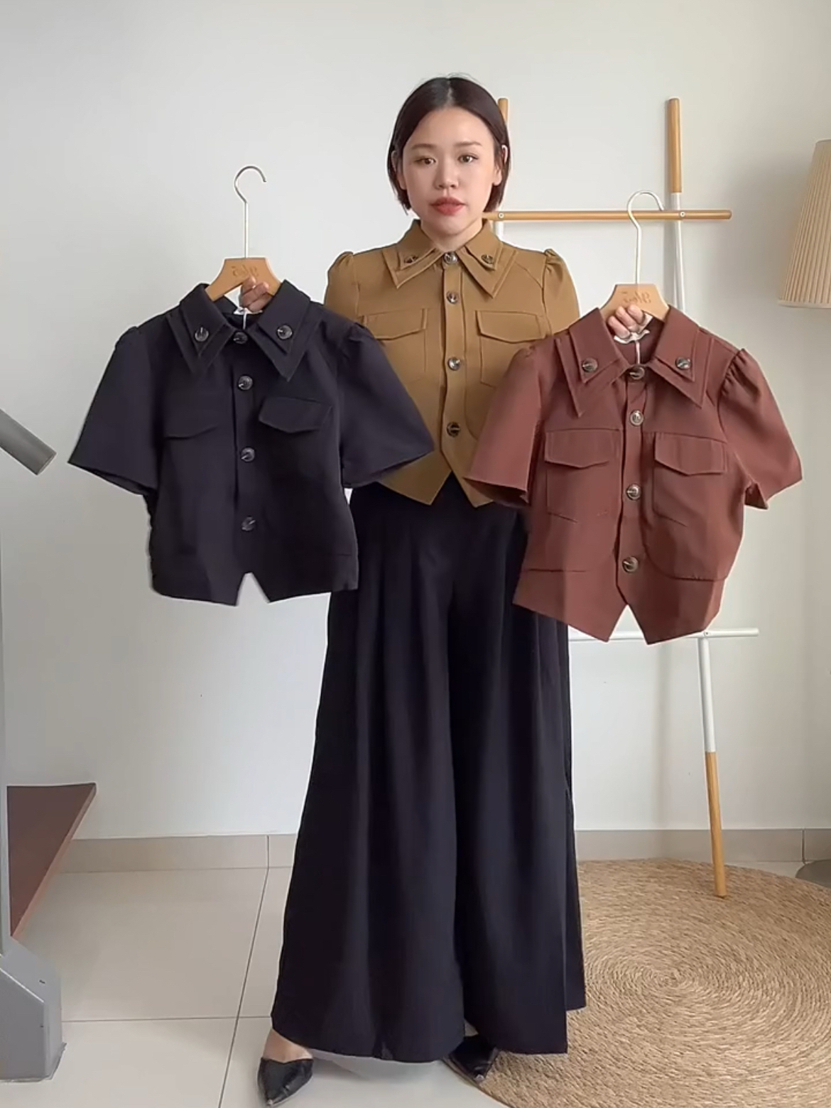 T4057 Puff Sleeve Button Top - 3 Colors 