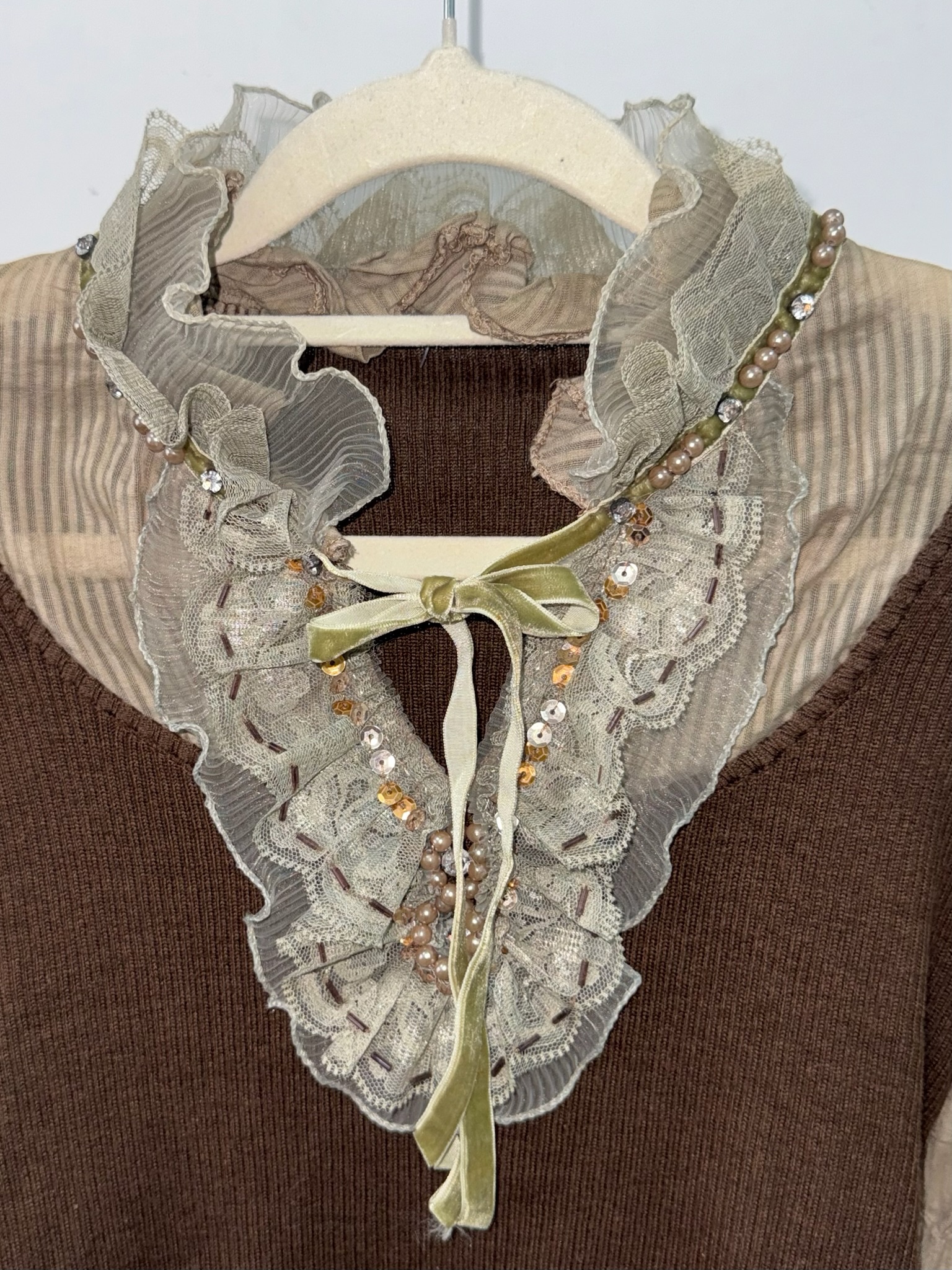 Vintage Fairycore Brown Layered Knit Top