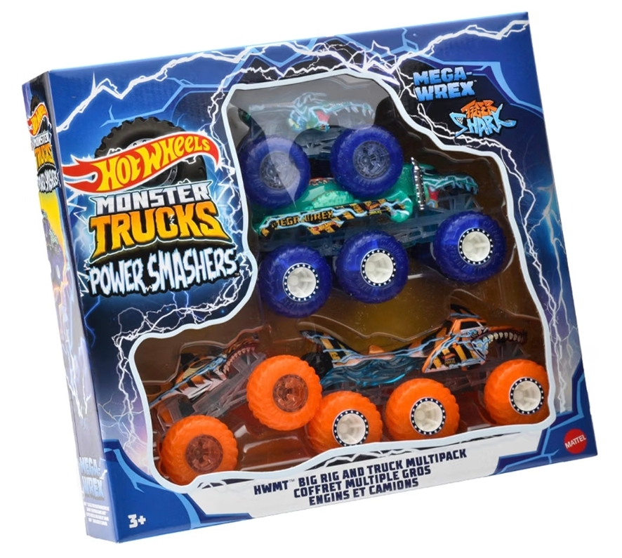 正版Hot Wheels Monster Trucks Mega-Wrex Shark怪獸貨車4車套裝｜vBuy香港現貨