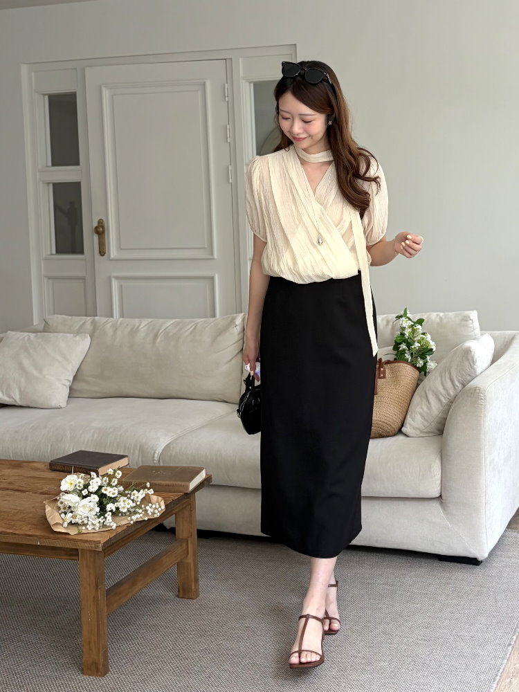 Louise Wrap Blouse with Tie (Cream)