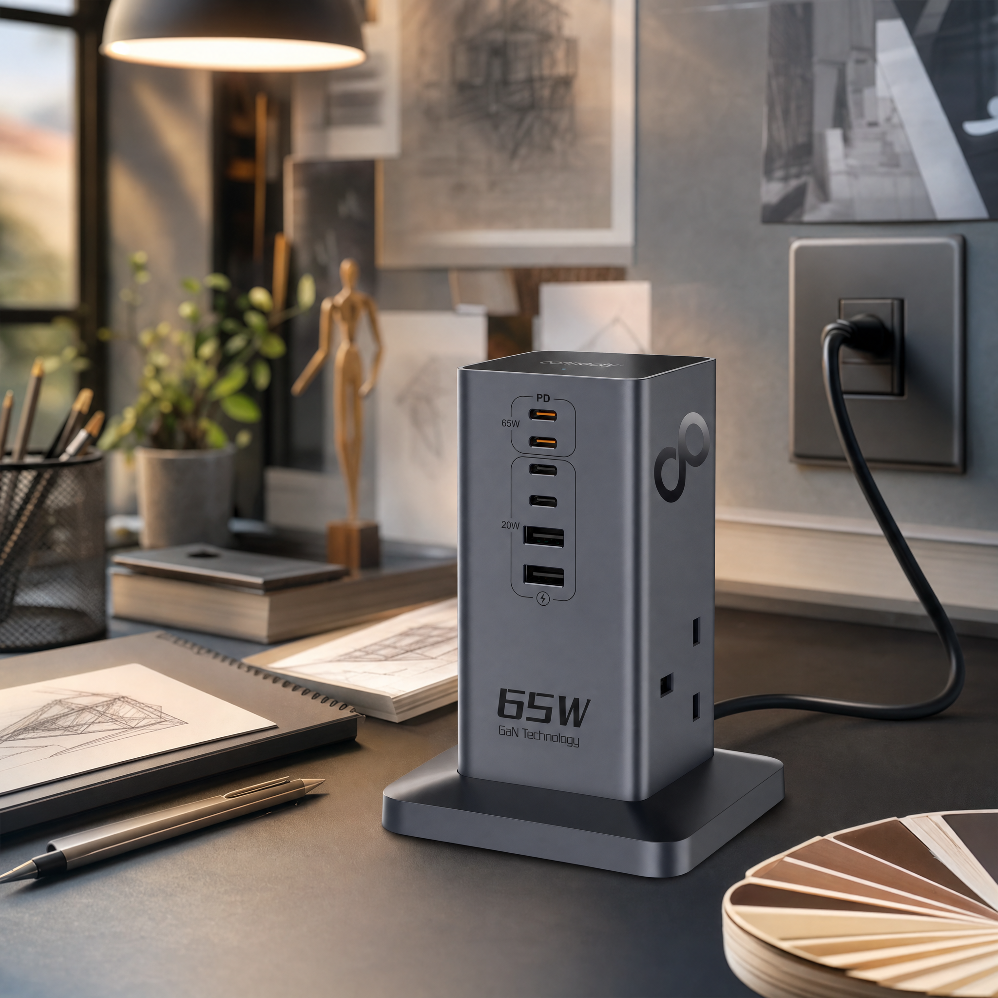 Connecty Just Tower+ 65w 8合1 2AC+6USB 充電拖板 PS106D [預計8月中出貨]