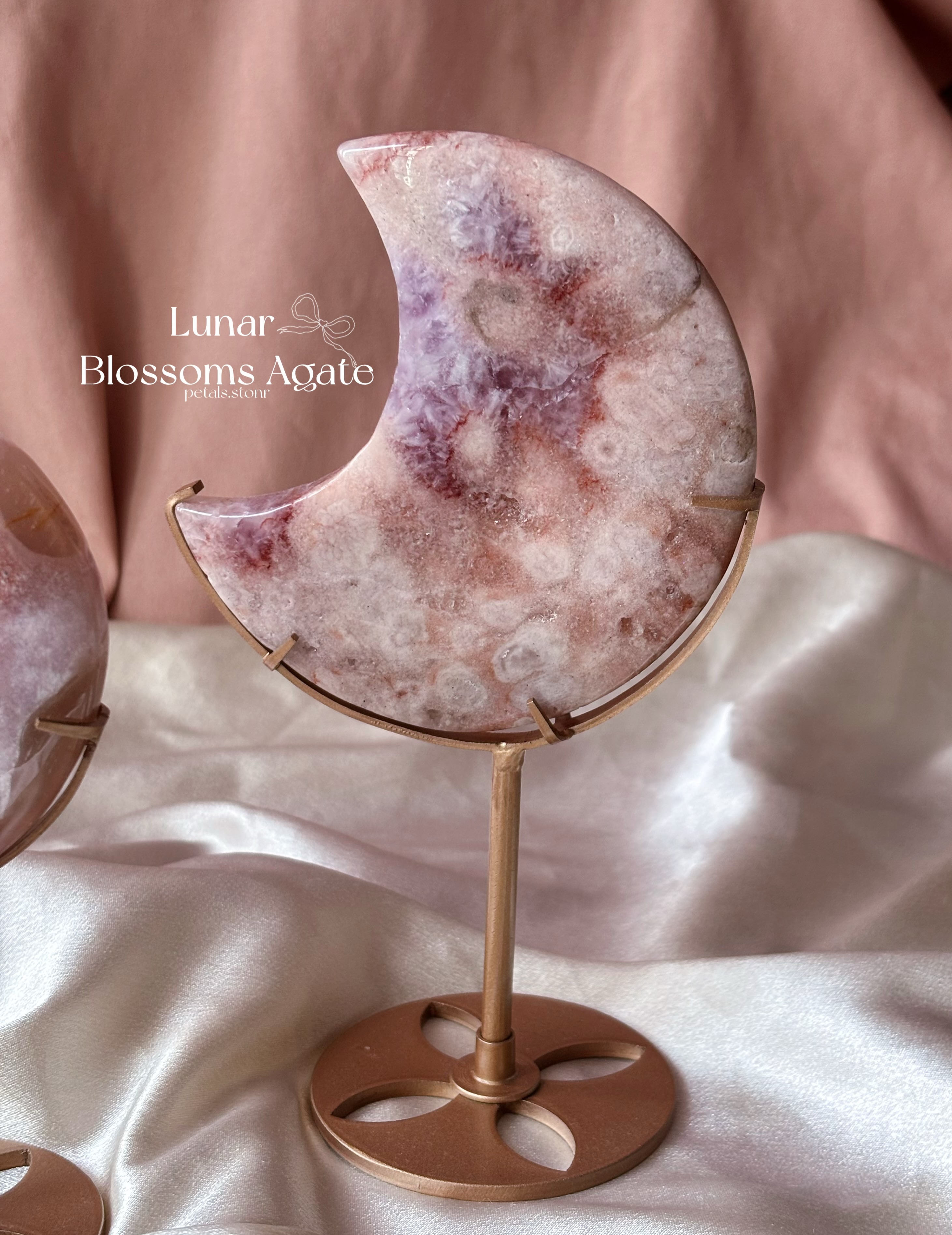 🐷 Lunar Blossoms Agate ☾ | 粉紫櫻花瑪瑙月亮🌸
