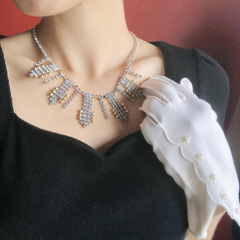 Vintage C.a. 1970-80s Czechoslovakian Powder Blue Rhinestone Evening Necklace- New Old Stock(MZ047)