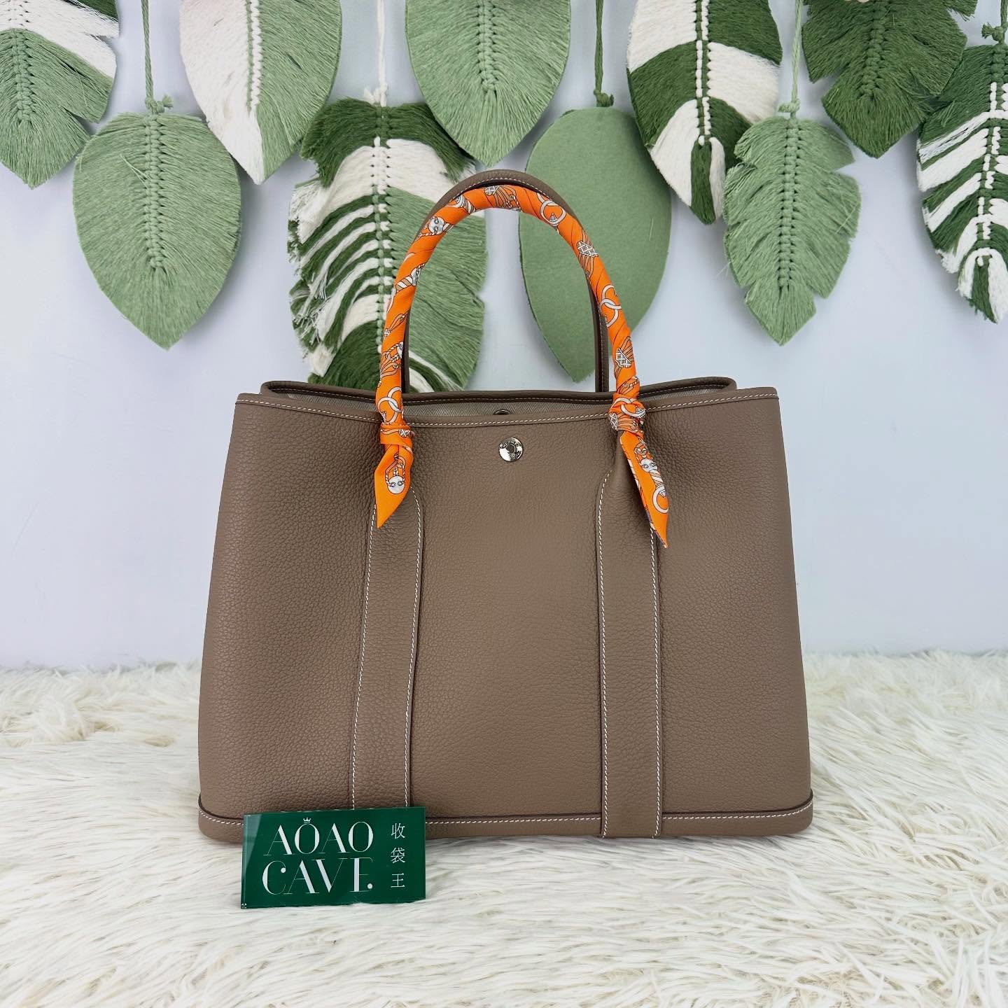 HERMES 🤍PRE OWNED GARDEN PARTY 36 大象灰 連Twilly Y Stamp 全套有單🩶