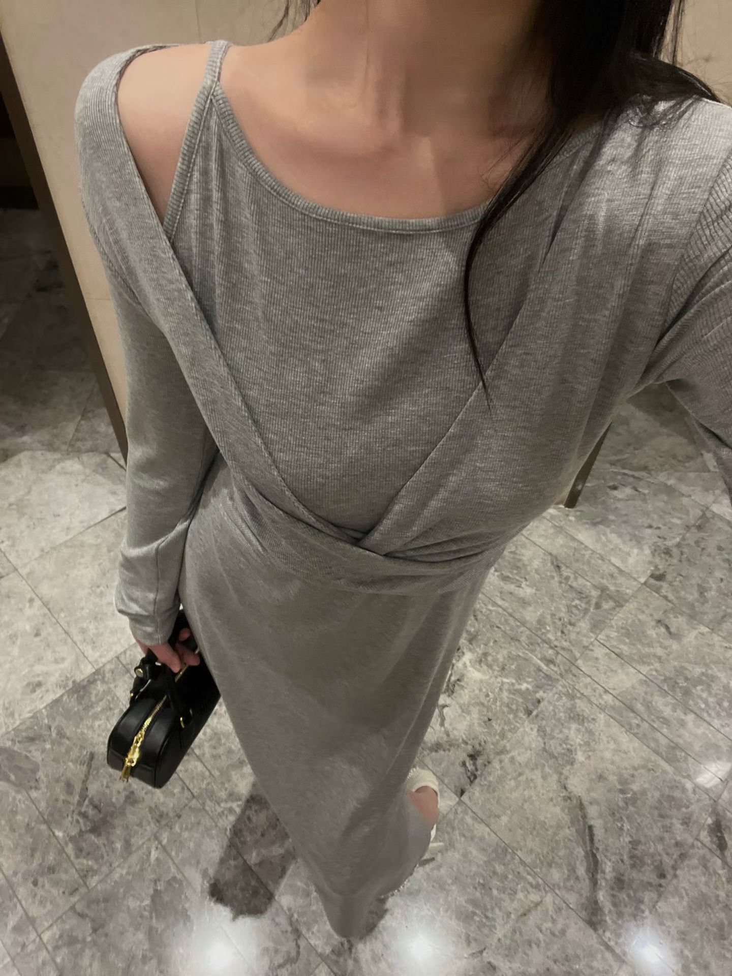 Feminine stretchy long dress SET