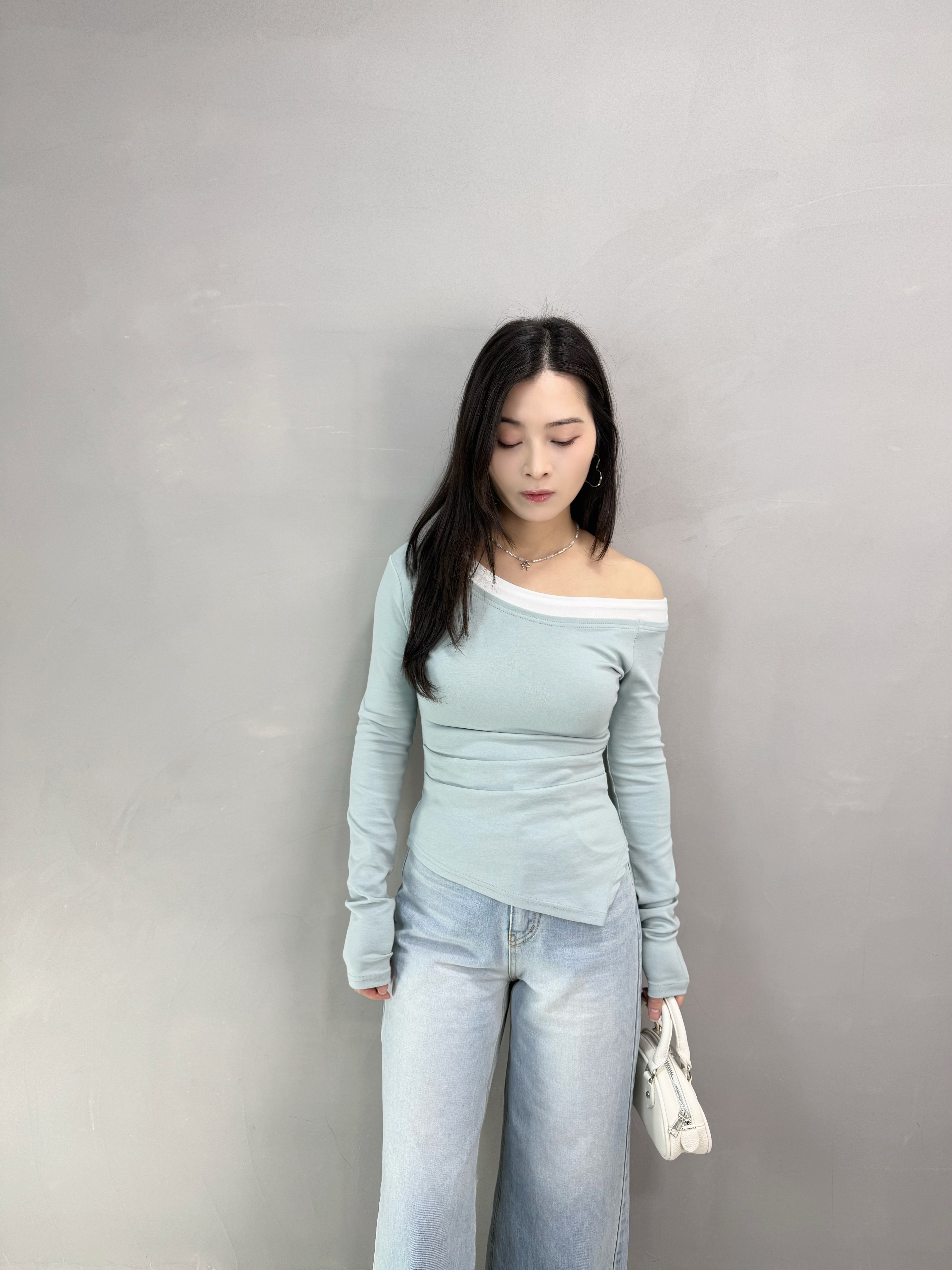 G65 拼色領彈性露膊Tee