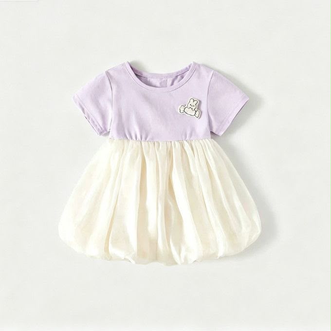 67122402 | Lavender T-Shirt Dress with Cream Bubble Skirt