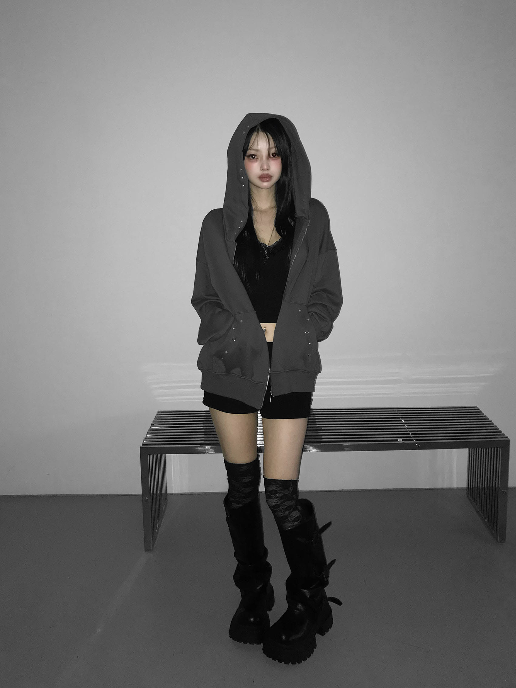 Cotton Studded Zip Hoodie