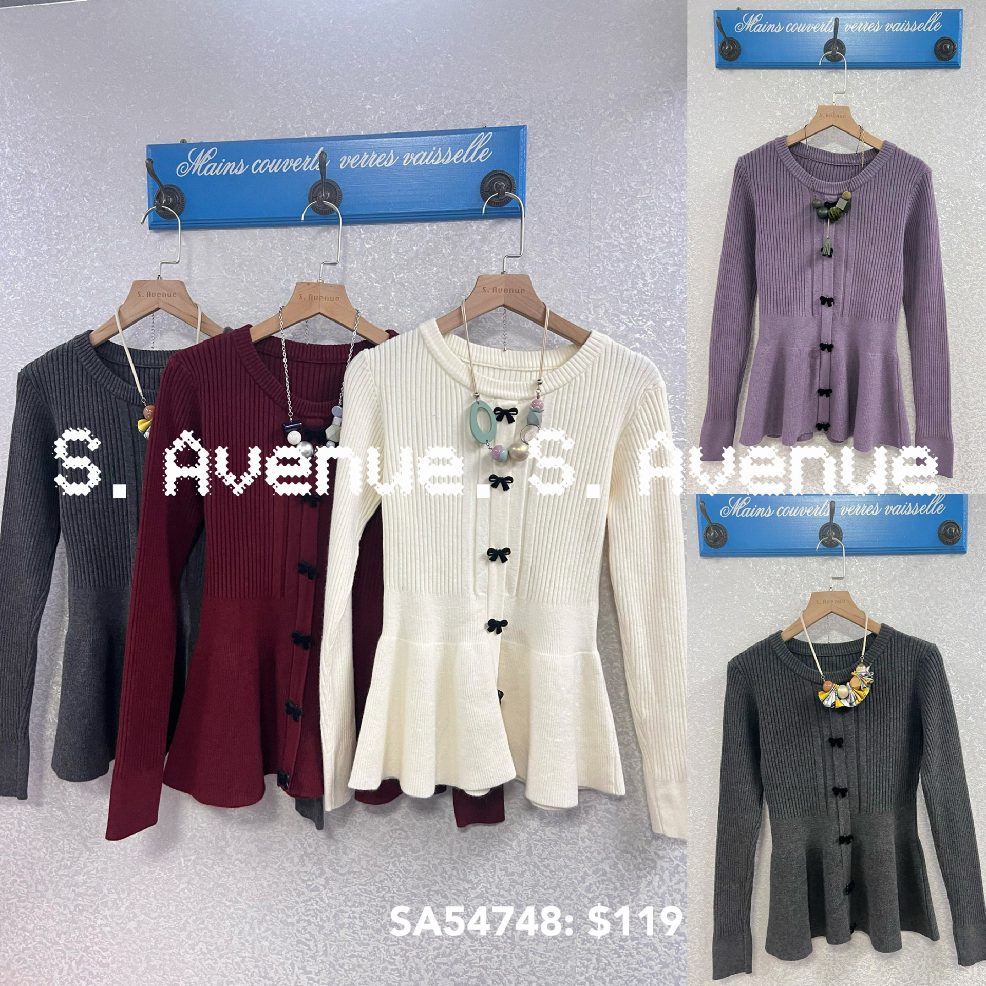 SA54748: 長袖蝴蝶假鈕修身魚尾top