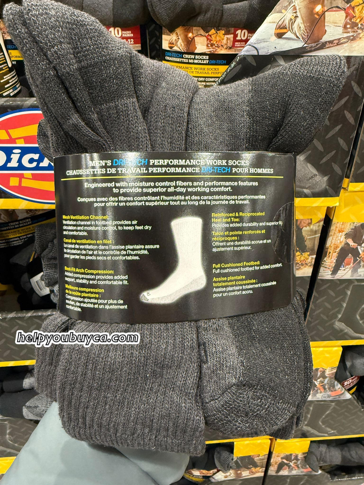 Dickies Men’s Dri-Tech Crew Socks, 10-pair 專業工作男裝長襪10對 （男裝US Size 6–12）