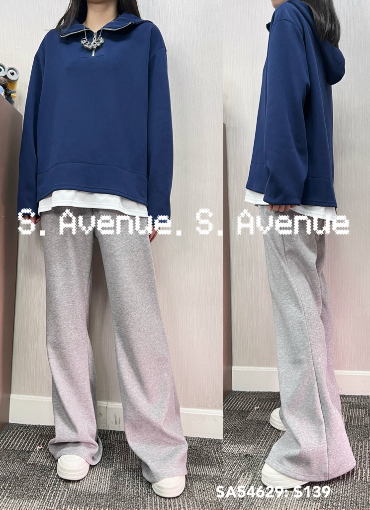 SA54629: 長袖領拉錬假兩件